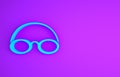 Blue Glasses and cap for swimming icon isolated on purple background. Swimming cap and goggles. Diving underwater equipment. Royalty Free Stock Photo