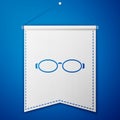 Blue Glasses for swimming icon isolated on blue background. Goggles sign. Diving underwater equipment. White pennant Royalty Free Stock Photo