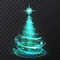 Blue glitter bokeh lights and sparkle stars christmas tree on transparent background. Isolsted light shining abstract Royalty Free Stock Photo