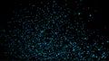 Blue glitter powder particles splash background. Blue scattered dust. Magic mist glowing. Stylish fashion black backdrop