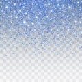 Blue glitter sparkle on a transparent background. Vibrant background with twinkle lights. Vector illustration