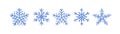 Blue glitter texture snowflake hand drawn icons set on white background. Shiny Christmas, New year and winter sparkling