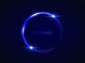 Blue glittering abstract circle frame. Shining soft light round shape Royalty Free Stock Photo