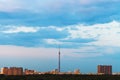 Blue gloaming sky over city in summer