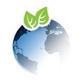 Blue Global Eco World Concept, Graphic Design Layout - Green Leaves and Earth Globe, Vector Template Royalty Free Stock Photo