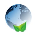 Blue Global Eco World Concept, Graphic Design Layout - Green Leaves and Earth Globe Royalty Free Stock Photo