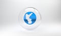 Blue Global economic crisis icon isolated on grey background. World finance crisis. Glass circle button. 3D render