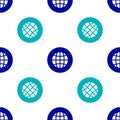 Blue Global technology or social network icon isolated seamless pattern on white background. Vector Royalty Free Stock Photo