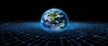 A blue globe on a black background with a grid pattern extending outward Royalty Free Stock Photo