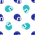 Blue Globe and people icon isolated seamless pattern on white background. Global business symbol. Social network icon Royalty Free Stock Photo