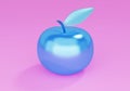 Blue glossy apple on violet background