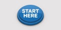 Blue glossy button with white text STARTHERE on a light gray background start here Royalty Free Stock Photo