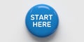 Blue glossy button with white text STARTHERE on a light gray background start here Royalty Free Stock Photo
