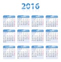 Blue glossy calendar for 2016 in Spanish