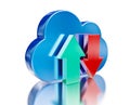 Blue glossy cloud and upload download arrows Royalty Free Stock Photo