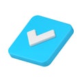 Blue glossy done check mark square isometric shape realistic 3d icon vector illustration