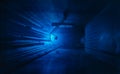 Blue glow water of nuclear reactor core powered, caused by Cherenkov radiation, fuel plates industrial uran Royalty Free Stock Photo