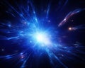 Blue glowin quasar in deep space.