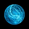 Blue glowing ball lightning effect isolated on black