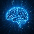 Blue Glowing Brain with Technological Circuits Royalty Free Stock Photo