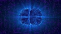 Blue glowing brain wired on neural surface or electronic conductors. Artificial intelligence AI and High Tech Concept.