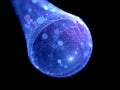 Blue glowing bubble universe in space with particles