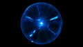 Blue glowing crystall ball on black background. Abstract mystery sphere, 3D animation