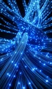 Blue glowing data cables transferring information background Royalty Free Stock Photo