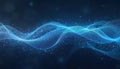Blue glowing digital data waves flow in particle pattern. Futuristic cyberspace energy stream. Abstract network grid Royalty Free Stock Photo