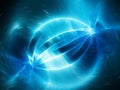 Blue glowing energy correlated strings in space