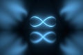 Blue glowing eternity sign on mirror shiny background