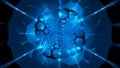 Blue glowing futuristic nanotechnology abstract background
