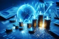 Global Financial Growth with Stacked Coins Royalty Free Stock Photo