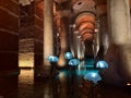Blue glowing jellyfish statues and columns in the restored Basilica Cistern, Istanbul, Turkey