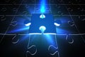 Blue glowing jigsaw piece on puzzle Royalty Free Stock Photo