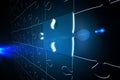Blue glowing jigsaw piece on puzzle Royalty Free Stock Photo
