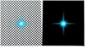 Blue glowing light star or shine spark, transparent effect, isolated. Bright glitter, flare. Glare. Vector