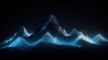 Blue glowing linear soundwaves with mountains landscape. Generative AI