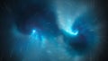 Blue glowing nebula with dashed force field trajectories