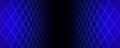 Blue glowing neon wireframe background. Shining vertical grid planes in perspective. Retro futuristic depth wallpaper