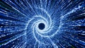 Blue glowing particle vortex tunnel abstract background with speed and motion Royalty Free Stock Photo