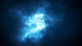 Blue glowing plasma lightning deep space galaxy universe concept with particles flare star dust abstract background. Royalty Free Stock Photo