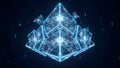 Blue glowing pyramid with complex network structure on dark background Royalty Free Stock Photo