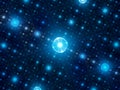 Blue glowing quantum processors in grid