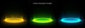 Glow neon circle. Glowing ring on floor. Abstract hi-tech background for display product. Vector template. Royalty Free Stock Photo
