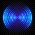 Blue glowing ring. Sonar sound wave. Signal concentric circle. Radio station signal. Water ripple with circle waves