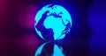 Blue Glowing World Globe Map On Blurry Background.3D Rendering Royalty Free Stock Photo