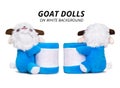 Blue goat dolls isolated on white background. Pencil holders