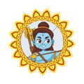 Blue god rama archery hindu in golden circular frame