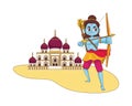 Blue god rama archery hindu with mosque building